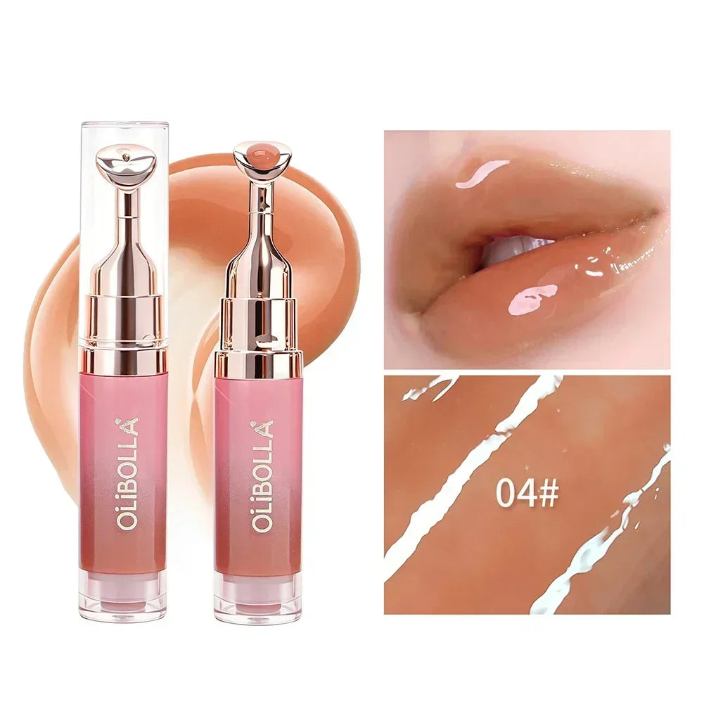 Lip Repair Plumping Lip Gloss, Metal Massage Wand Hydrating Mirror Glass Lip Oil, Waterproof Non-sticky Shiny Lip Tint