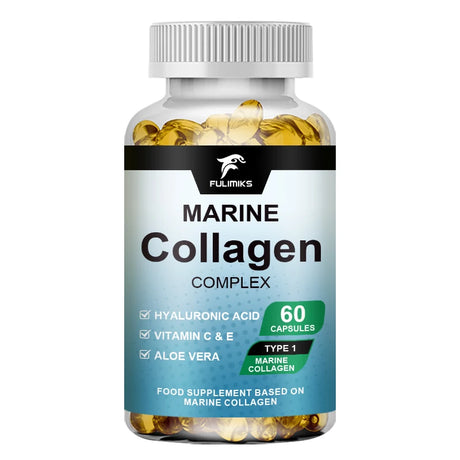 Premium Hydrolyzed Marine Collagen Supplement, with Hyaluronic Acid, Vitamin C & E, Promotes Glowing Skin, Hair & Nails Health