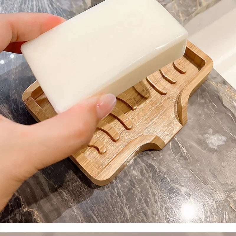 1PCS 13×10×1.8cm Bamboo Wood Self Draining Soaps Dish Holder Bar Soap Saver Tray For Bathtubs Showers Sink Hotel Home Countertop