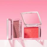 2pcs Matte Embossed Blush & Brush Long Lasting High Pigmented Multi-Purpose Blush Palette Pink Natural Color Rendering Cosmetics