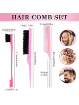 New Three-piece Hair Brush Set Sharp-tail Comb Three-row Hair Comb Steel Needle Mouse Tail Comb Toothbrush Eyebrow Brush Tool