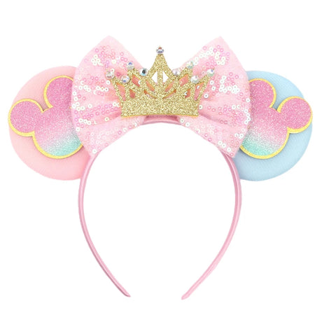 2026 Disney Trip Mickey Ears Headband For Girls Sequin Castle Bow Hairband Cartoon Character Cosplay Hair Accessories Kids Party