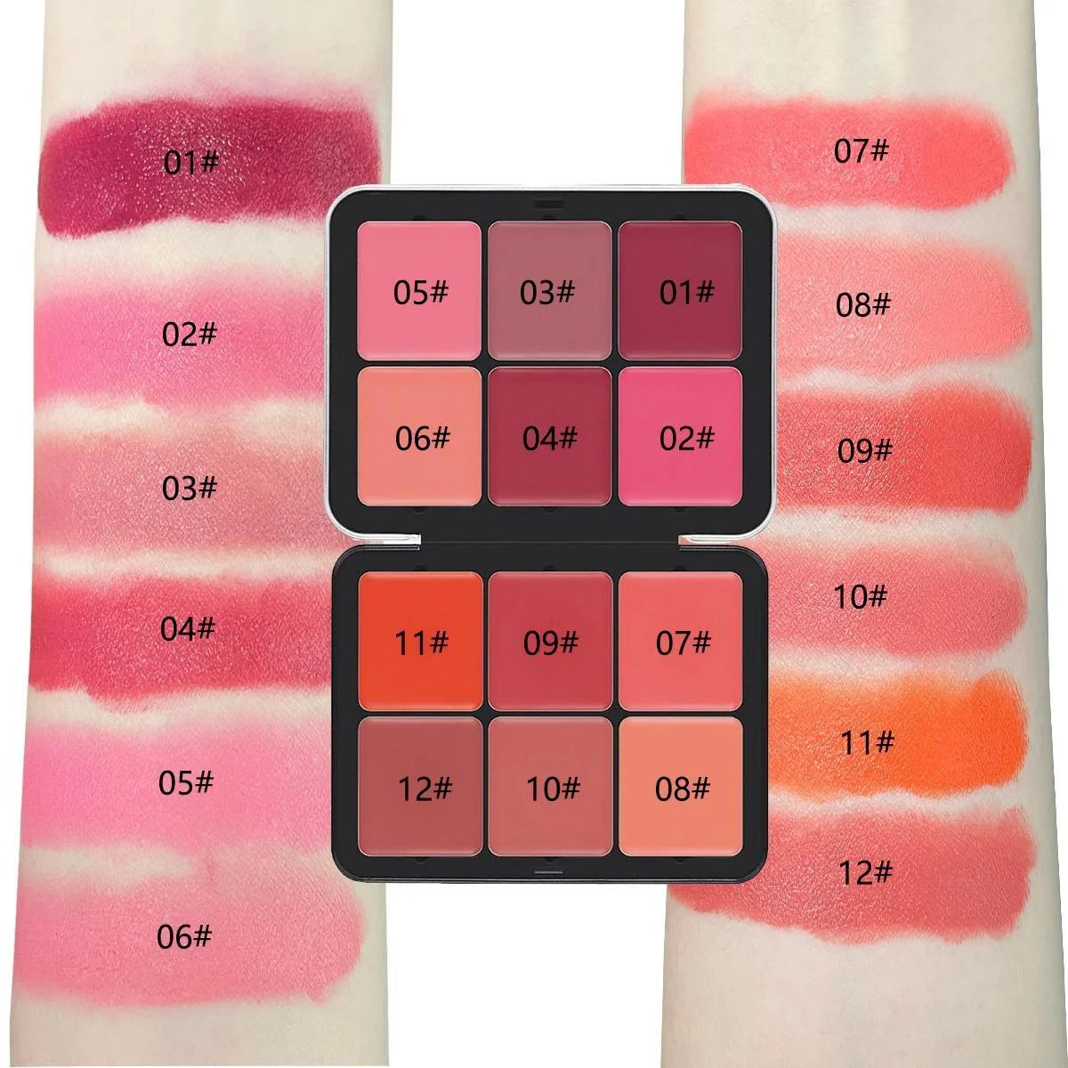 Cream Blush Contour Concealer Palette, 12 Shades Multi-Use Cream Makeup Palette for Face, Blendable Matte Cream Bronzer Highlighter Blush Pigment, Long Lasting Cream Foundation Camo Palette for Cheek,