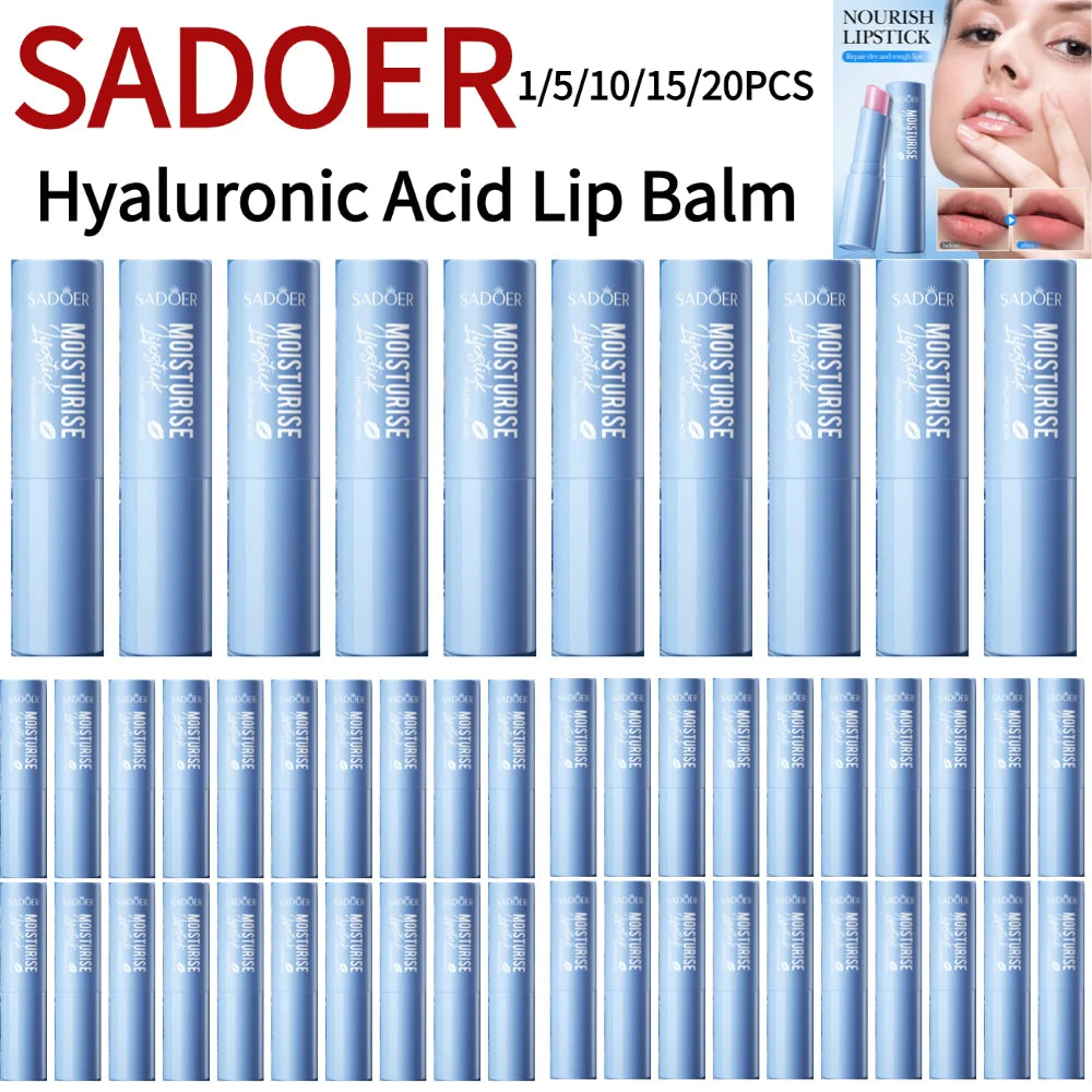 SADOER 1/5/10/15/20PCS Hyaluronic Acid Lip Balm Long-Lasting Moisturizing Lip Care, Hydrating & Nourishing Soothe Dryness