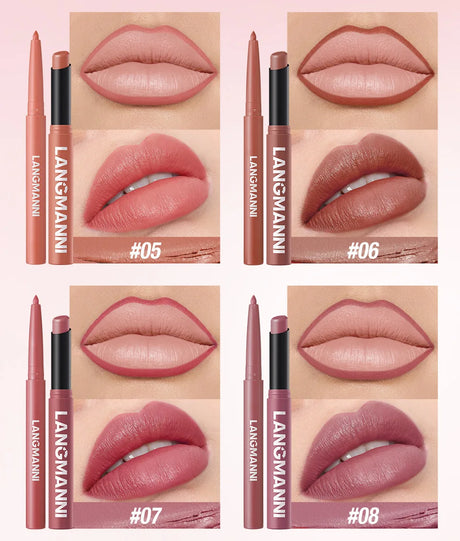 2Pcs/Set Matte Lipstick Lip Liner Pencil Non-Stick Cup Long-Lasting Velvet Red Lipstick Pen Smooth Lipliner Waterproof Makeup
