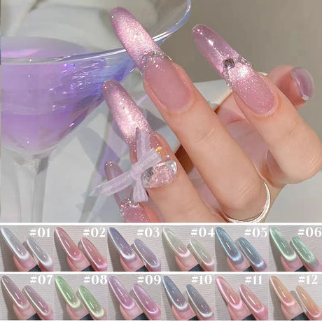 1-6PCS 12ML Human Fantasy Cat Eye Gel Nail Polish Ice Clear High-end Glass Bead Semi-permanent Gel Nail Polish Nail Art Supplies