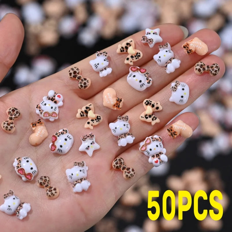 50PCS Nail Parts Charms Cute Cartoon Hello Kitty Nail Art Jewelry Decoration Phone Case Hairpin Manicure Press On Accessories