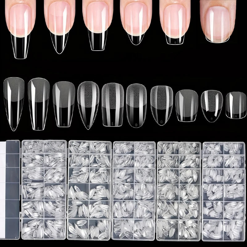 600 Pieces of Fake Nail Tips, Matte and Semi-Matte Effect, Almond French Coffin Shape, Stiletto Oval Square Shape, Thickened Fingertips at the Front