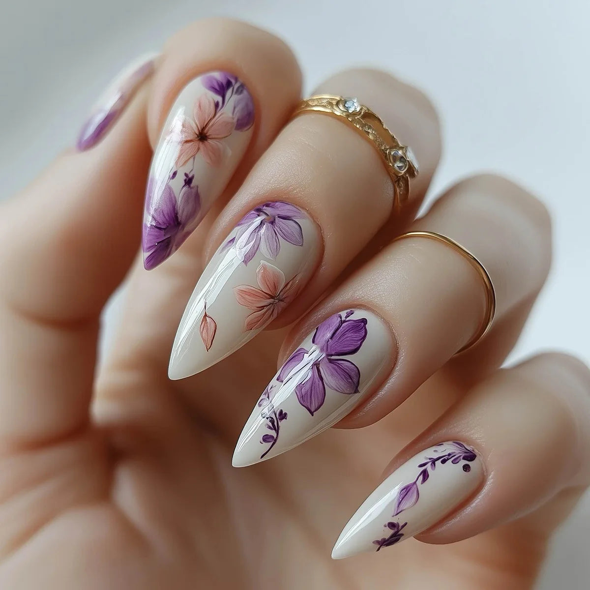 Mid-length Coffin Fake Nails 24Pcs White French Tip Ballerina Press On Nail Pink/White Flower Printed Spring/Summer DIY Manicure
