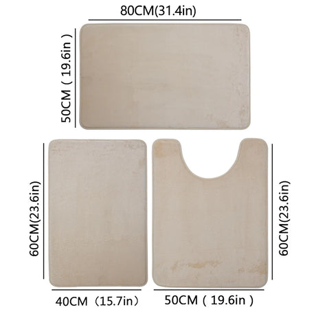 Three Piece Toilet, Bath Floor Mat, Shower Mat, Bath Absorbent Mat, Non Slip Carpet, Soft and Comfortable, Laundry Room.