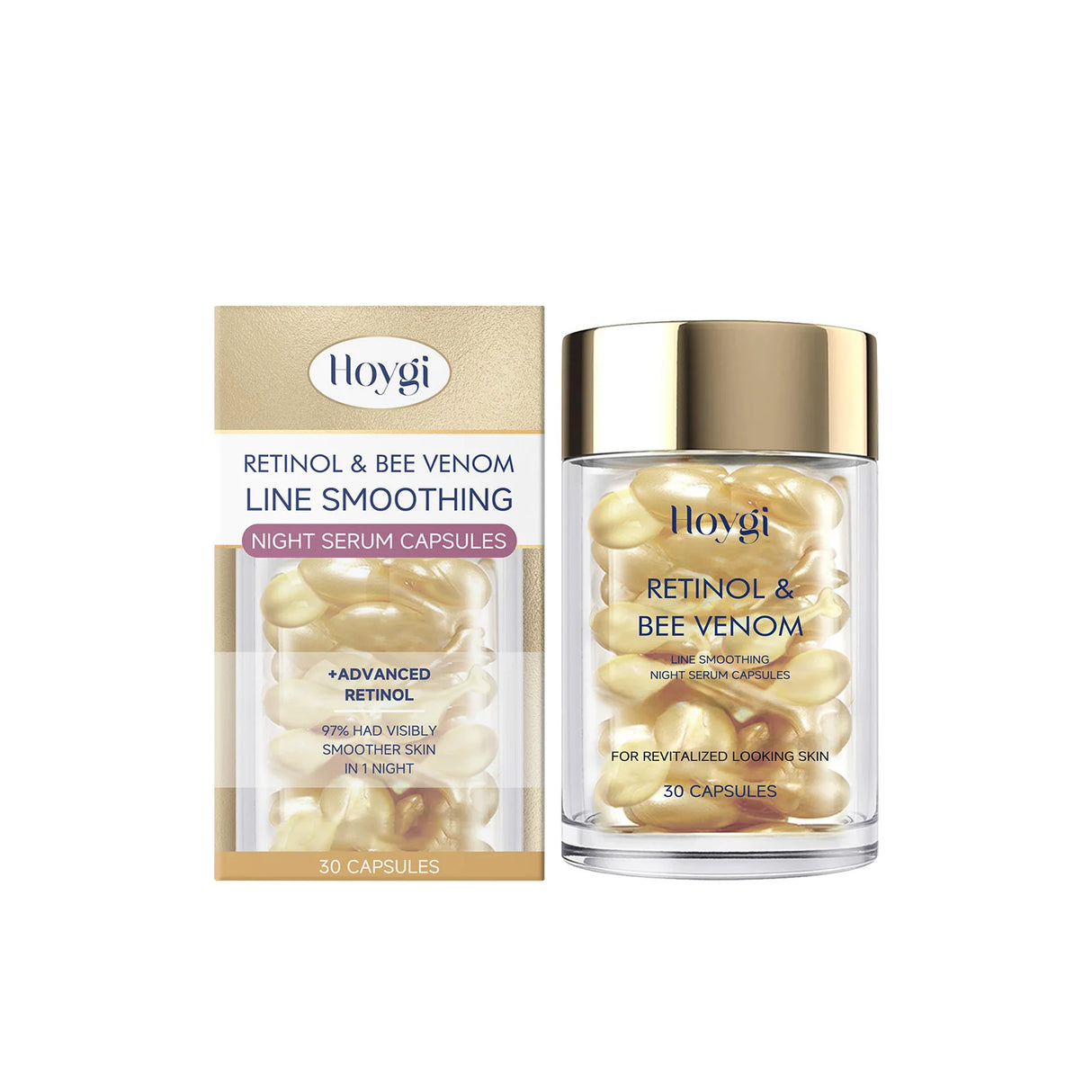 Retinol Bee Venom Facial Capsules Anti-Wrinkle Firming Smoothing Moisturizing Facial Skin Anti-Aging Night Serum for Face & Neck