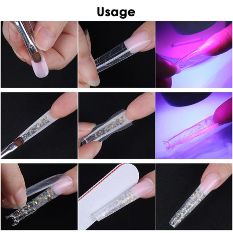 180pcs New Sandwich Nail Extension Mold Interlayer Dual Nail Forms Easy To Shape Oval/Coffin Mixed 15 Size Prolong Tool Manicure