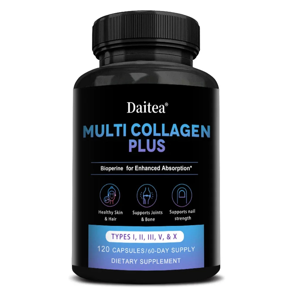 Multi Collagen Capsules (Types I, II, III, V & X) Support Skin Hair Nail Joint Health, Antioxidant, Anti-Aging