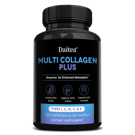 Multi Collagen Capsules (Types I, II, III, V & X) Support Skin Hair Nail Joint Health, Antioxidant, Anti-Aging