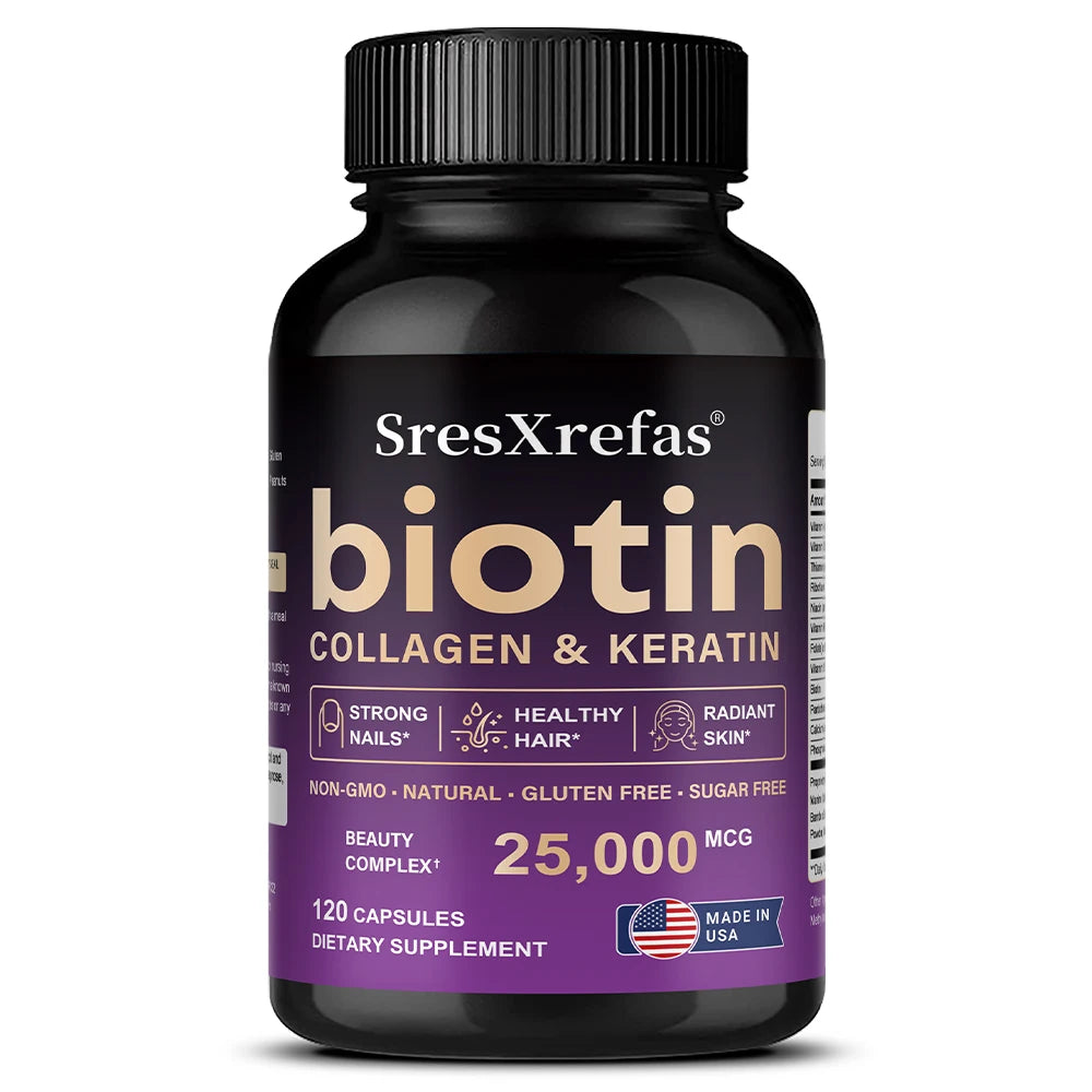 Biotin 25000mcg - Collagen Keratin Hyaluronic Acid Vitamins, Hair Skin Nails & Joint Support, Anti-aging Supplements Antioxidant