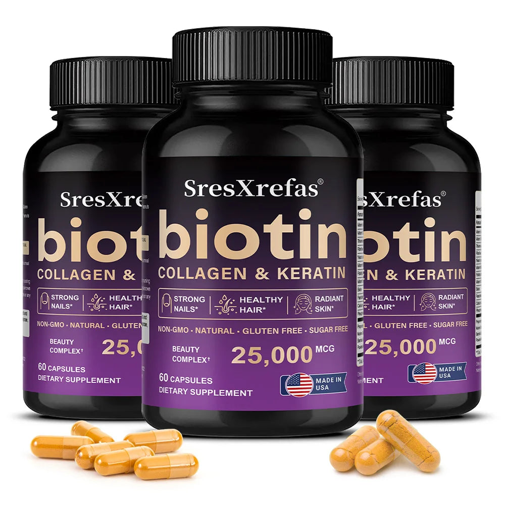 Biotin 25000mcg - Collagen Keratin Hyaluronic Acid Vitamins, Hair Skin Nails & Joint Support, Anti-aging Supplements Antioxidant