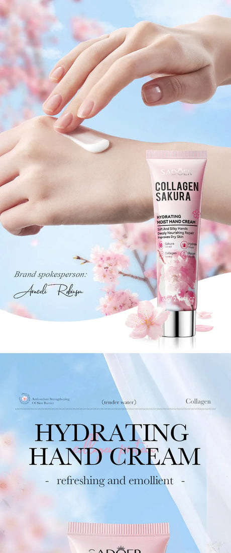 SADOER Sakura Collagen Hand Cream Hands Moisturizing Nourishing Brightening Hydrating Hands Creams Hand Skin Care Products
