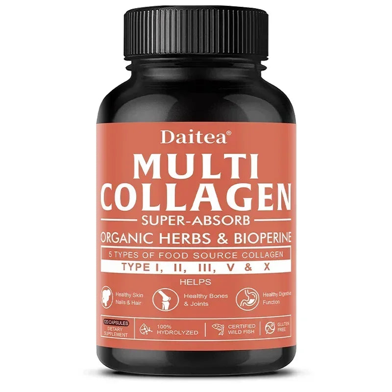 Multi Collagen for Women & Men - Type I, II, III, V, X, Hydrolyzed Collagen Peptides Supports Hair, Skin, Joint Health