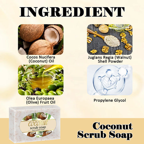 Coconut Scrub Soap Handmade Exfoliating Bath Soap Face & Body Cleanser Long-Lasting Moisturizing Soap Remove Dead Skin