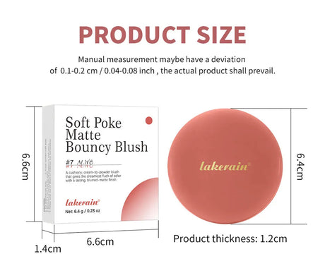 Lakerain Soft Poke Matte Blush Fresh Silky-smooth Skin Finish Long Lasting Luminosity Moisturizing Natural Matte Bouncy Blusher