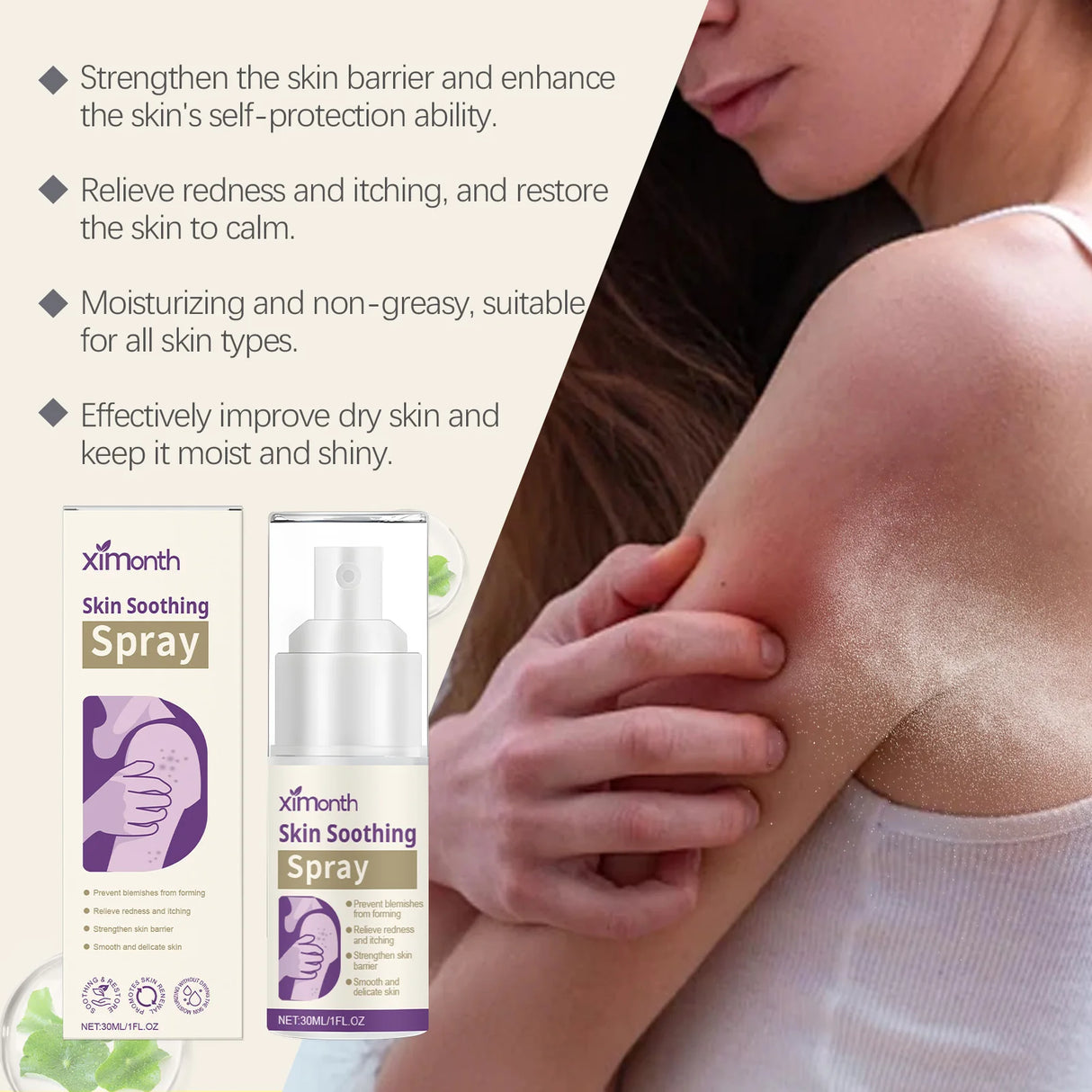 Ximonth Skin Soothing Spray Relieves Redness Itching Nourishes Moisturizes Soothes Skin Non Irritating Gentle Repair Skin Care