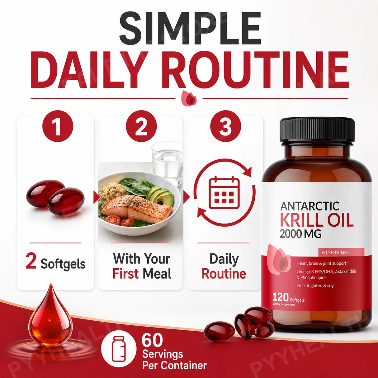 Antarctic Krill Oil 2000mg with Omega-3 EPA DHA, Astaxanthin & Phospholipids, Premium Daily Wellness, 120 Softgels Supplement