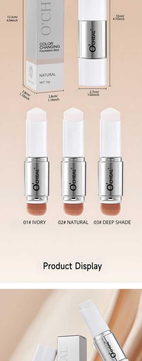 O'CHEAL Temperature Changing Foundation Stick Facial Coverage Blemishes Pores Double-Headed Face Matte Makeup Foundation Cream