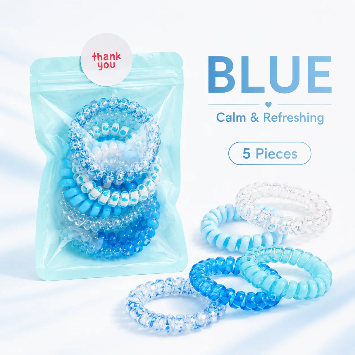 1 Pack 5 Pcs Pink Spiral Hair Ties for Women and Girls, Coil Ponytail Holders in Gift Pouch, Soft Stretch Hair Accessories for Daily Wear