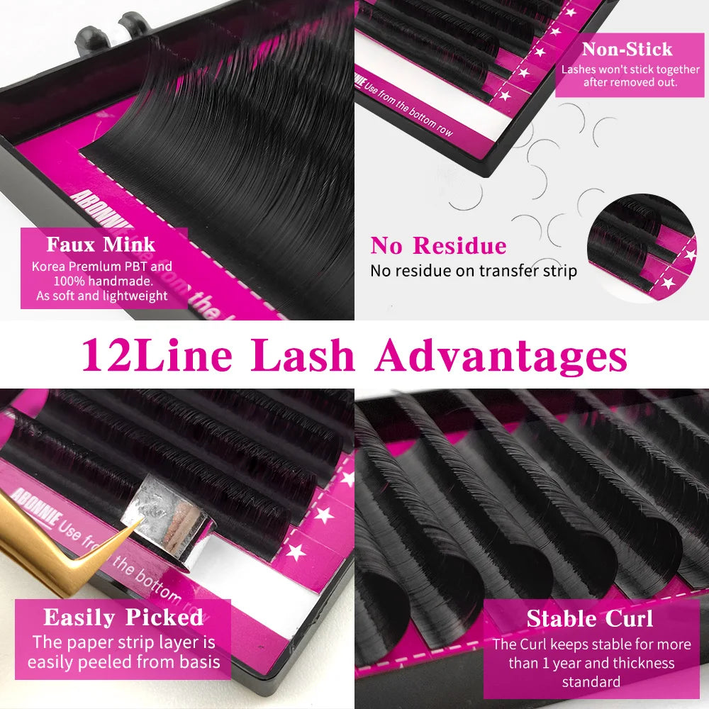 Abonnie B/C/CC/D Classic Individual Eyelashes Extensions Fluffy Volume Lashes Supply All Size Cilios L