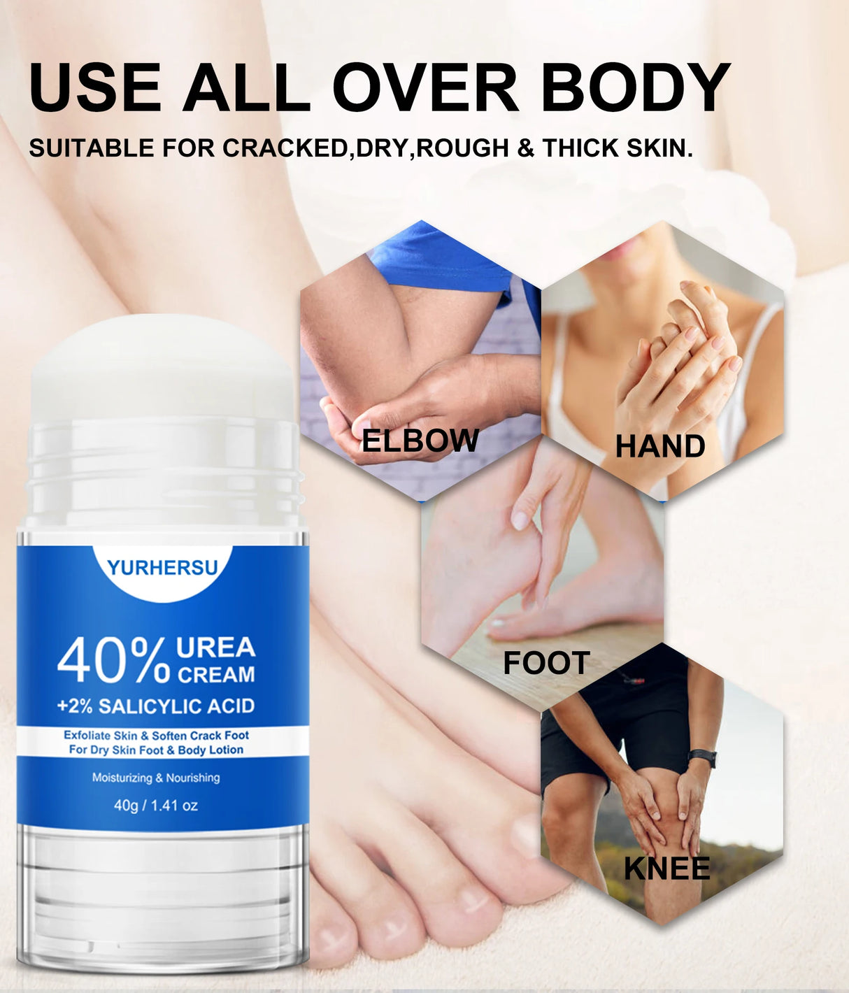 40% Urea Foot Cream Stick - Moisturizing & Exfoliating Cracked Heel Repair Deep Hydration for Dry Feet Long protect