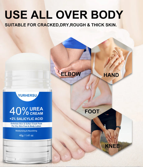 40% Urea Foot Cream Stick - Moisturizing & Exfoliating Cracked Heel Repair Deep Hydration for Dry Feet Long protect