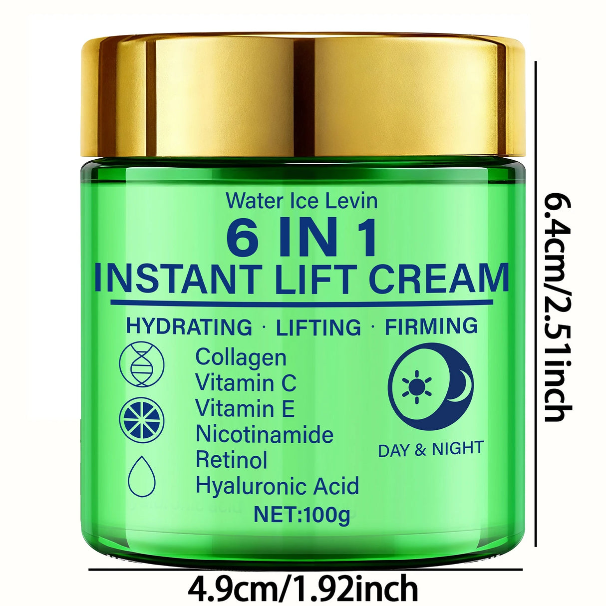 6 in 1 Instant Lift Cream Collagen Vitamin C Retinol Blend. Hydrates Lifts Firms Skin. Day Night Use. Visible Tightening. 100g.