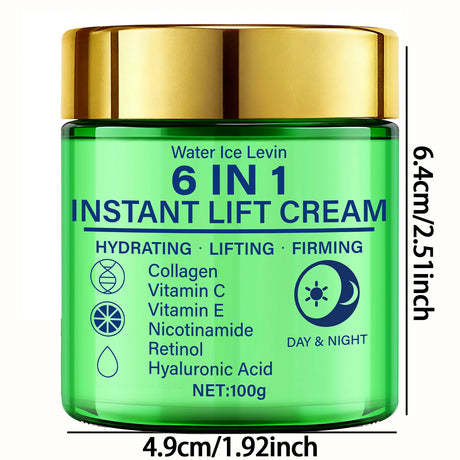 6 in 1 Instant Lift Cream Collagen Vitamin C Retinol Blend. Hydrates Lifts Firms Skin. Day Night Use. Visible Tightening. 100g.