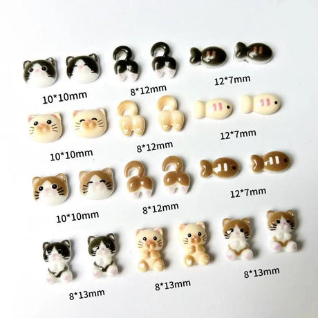 20Pcs Cartoon Cute Cat Head Butt Nail Art Charms Luminous Painting Small Fish Cat Resin Nail Decorations for DIY Hairpin Nails