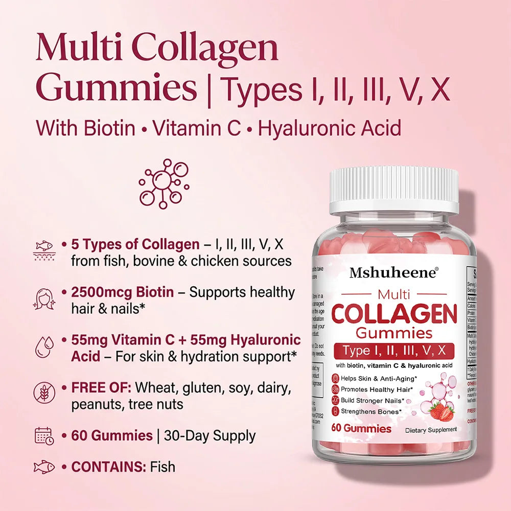 Collagen Complex Gummies, with Biotin & Vitamin C, Supports Skin, Hair, Nail, Joint Wellness, Gut Health & Digestion, Anti-Aging