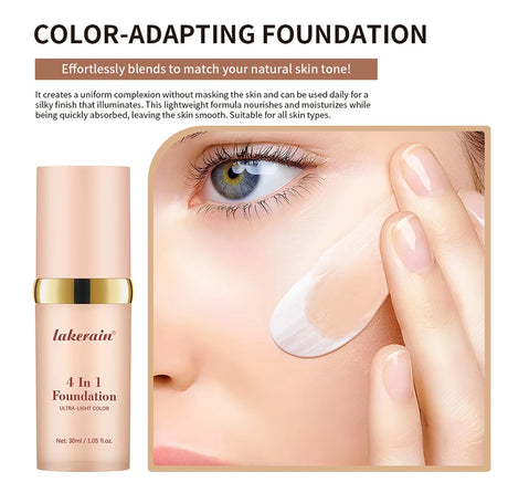 SPF30+Color Changing Foundation 4 in 1 Sun Liquid Moisture Waterproof Nourishes Coverage for All Skin Types Free Puff