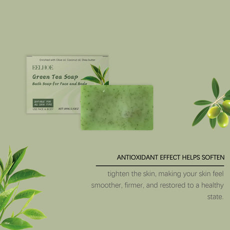 Eelhoe Green Tea Bath Soap Keep Moisturizing Dryness Removing Exfoliate Deeply Wash Reduce Dark Hand Made Body Nourishing Soaps