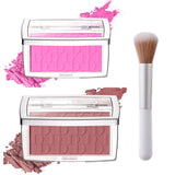 Matte Embossed Blush Palette High Pigmented Pink Coral Cheek Blush Powder With Professional Makeup Brush