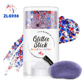 Patriotic Glitter Body Paint Stick with Makeup Remover Cloth, Red White Blue Face Paint for 4th of July, Sports Games
