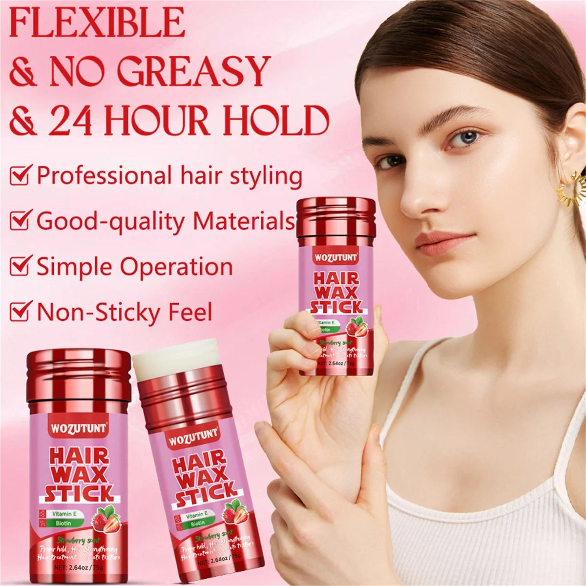 WOZUTUNT 75g Wax Stick with Styling Comb for Natural Hair and Wig Long-Lasting Hold Solid Wax Cream Multi-Functional Hair Pomade