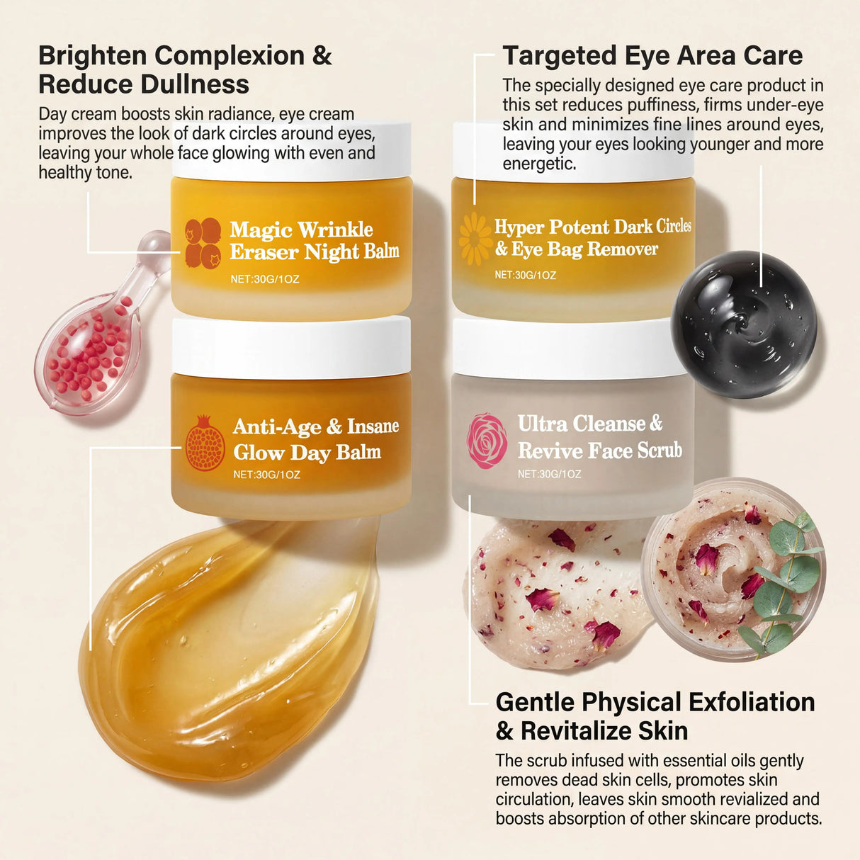 Day Night Skincare Set Moisturizing Repair Skin Barrier Brightening Facial Skins Multi Functional Skincare Eye Face Care Combov