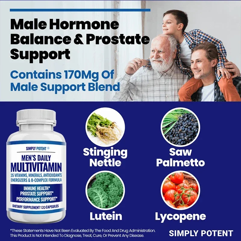 Daily Multivitamin for Men, for Prostate Energy Concentration Metabolism Immunity Vitamins: A C D E (B1 B2 B3 B5 B6 B7 B9 B12)