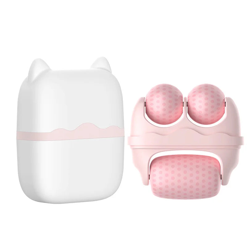 3 Roller Ice Face Roller Cooling Facial Massager with Cat Ear Storage Case Reduce Puffiness Jawline Neck Eye Skincare Massage To