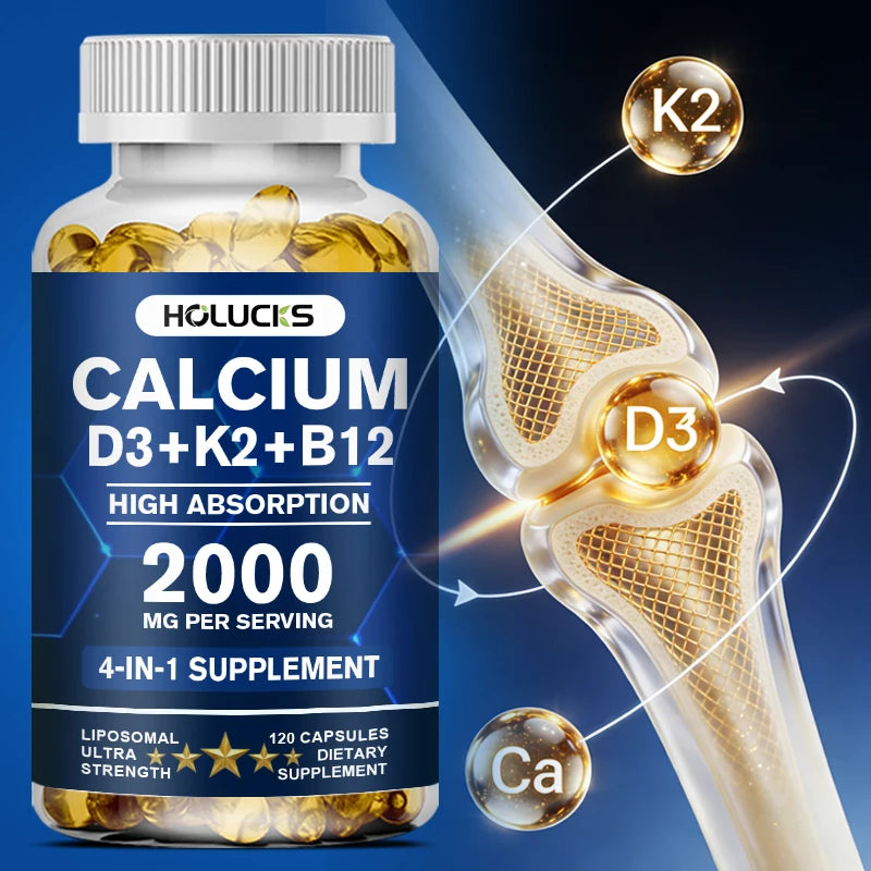Calcium + D3 + K2 + B12 Capsules, Strength Bone & Teeth, Muscle Health, Replenish Joints, Support Immune Function