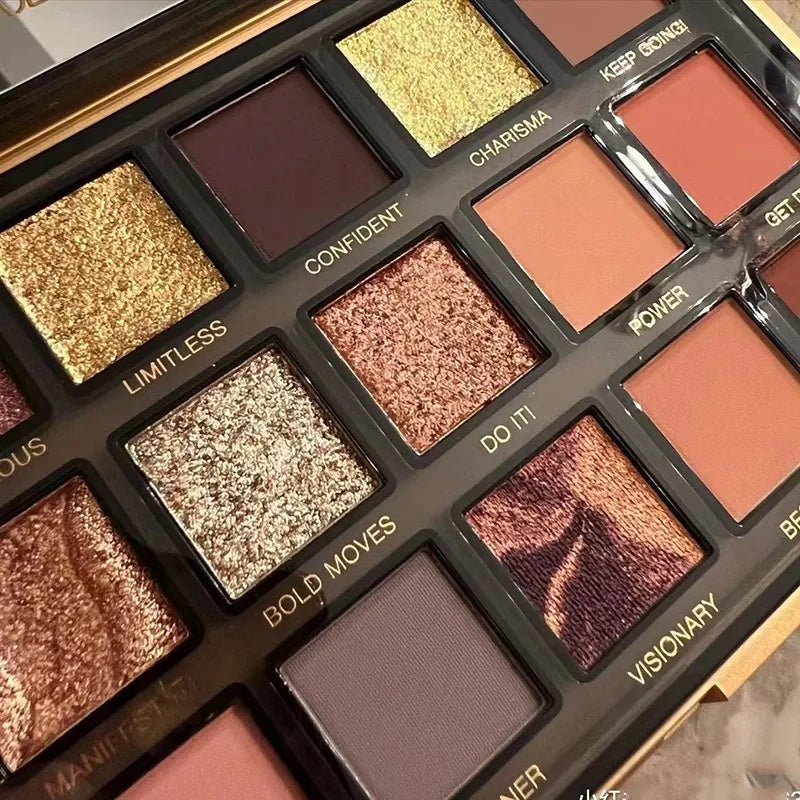 18 Color Golden Eye Shadow Palette Pearl Rose Gold Black Punk Style Matte & Glitter Eyeshadow Makeup Pearlescent Flow