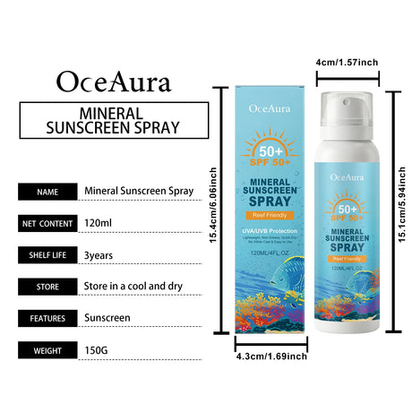 OceAura Sunscreen Spray Spf 50 Anti UV Protection Oil Control Waterproof Sunburn Prevention Skin Care Mineral Sun Cream Spray