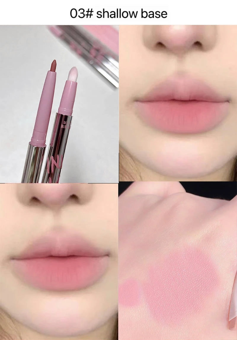 Lip Shadow Liner Pen Matte Lipstick Base Silver Tube Waterproof Lasting Lip Contouring Non-stick Cup Lipliner Pencil With Brush