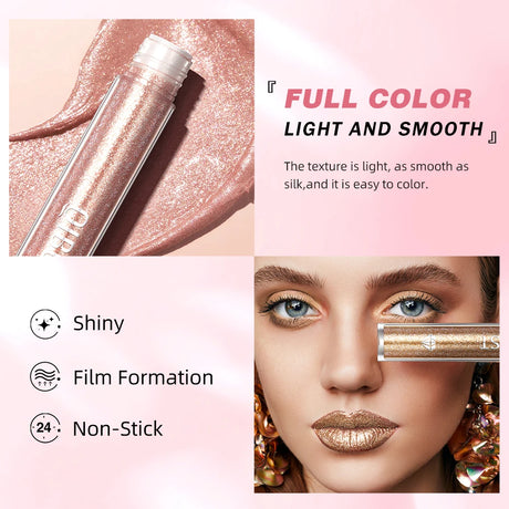QIBEST Metallic Glitter Liquid Lipstick Makeup Waterproof Lip Gloss Long-lasting Shimmer Metal Diamond Lip Glaze Tint Charming