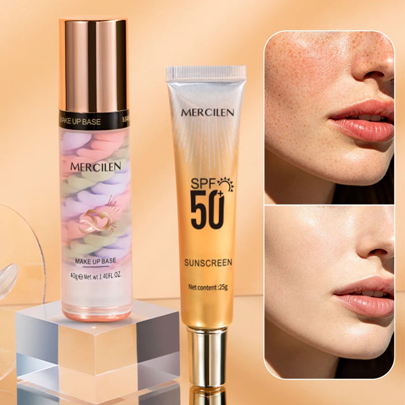Mercilen Three-Color Isolation Makeup Primer Set, Containing Hyaluronic Acid, Plant Squalane, and Pearl Extract for Oil Control and Moisturizing, Minimizing Visible Pores, Long-Lasting Hydration and Radiance, and Long-Lasting