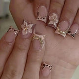 Y2K Cool Girl 3D Embossed Leopard French Press On Nails 24Pcs European Style Self Adhesive Reusable False Nails Daily Party Beauty Accessory